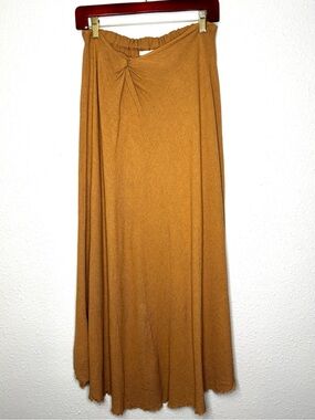 Elsa Esturgie Minimalist Twist Waist Raw Hem Natural Fiber Maxi Skirt Brown M